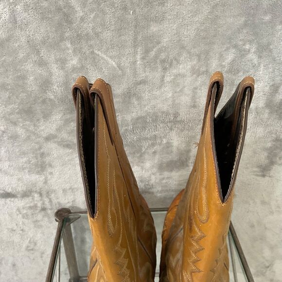 Vintage Justin Ostrich Cowboy Boots Mens 10.5 D Two tone tan full quill * - Picture 16 of 16